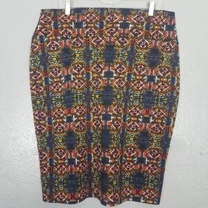 Lularoe Cassie Style Black Orange Aztec Print Pencil Skirt Plus Size 2XL Pull-on
